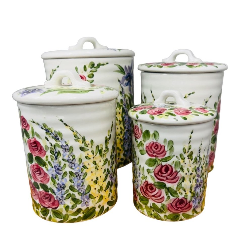 Heavenly Garden Ceramic Kitchen Cookie Jar w/Lid Floral Pattern Multicolor 6” - Picture 10 of 10